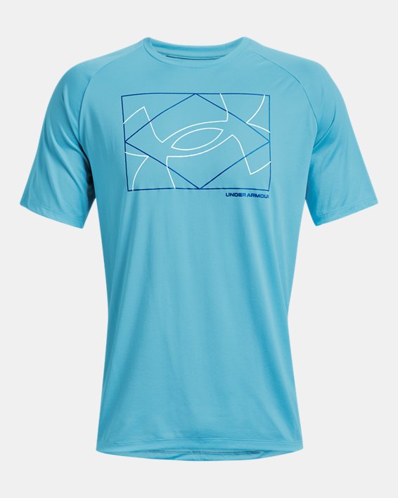 Men's UA Tech™ 2.0 Boxed Logo Short Sleeve in Blue image number 4